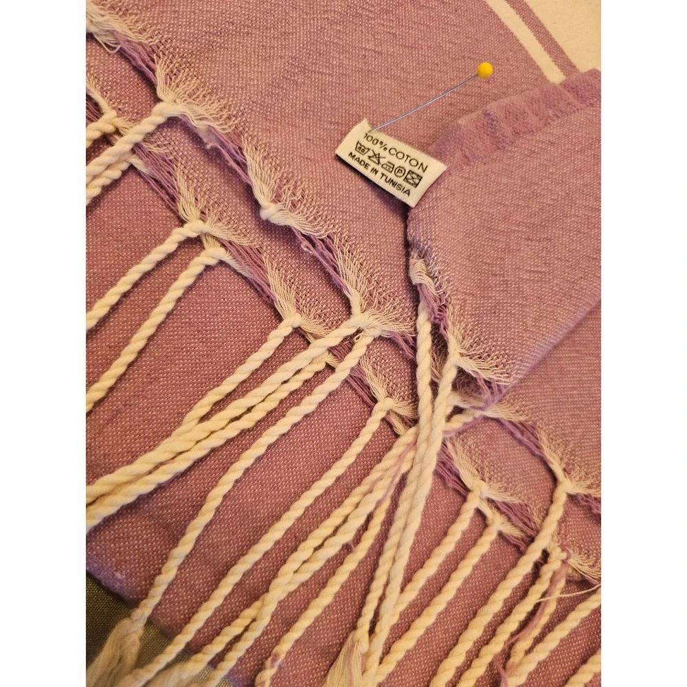 Purple White Stripe Turkish Cotton Fringed Beach‎ Towel Fouta Peshtemal 70x36